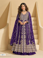 Anaita Violet Chinon Readymade Anarkali Lehenga with Heavy Embroidery Work | Grocsy