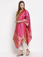 Myshka Women's Pink Silk Print Casual Dupatta | Grocsy