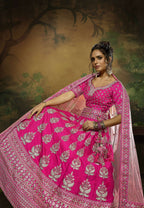 House of Panchhi Pink Pure Silk Moti & Zarkan heavy embroidery Lehenga choli & Dupatta | Grocsy