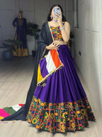 Yash Enterprise Purple Rayon Cotton Embroidery Semi Stitched Navratri Chaniya Choli | Grocsy