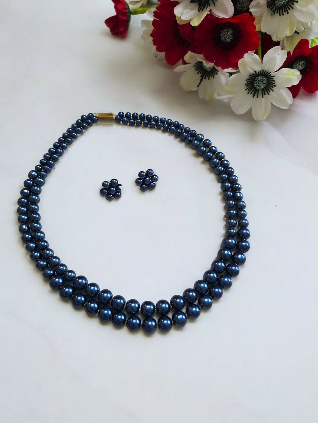 Inhanns Everyday Workwear Pearl Set (Double Layered Pearls) - Blue | Grocsy