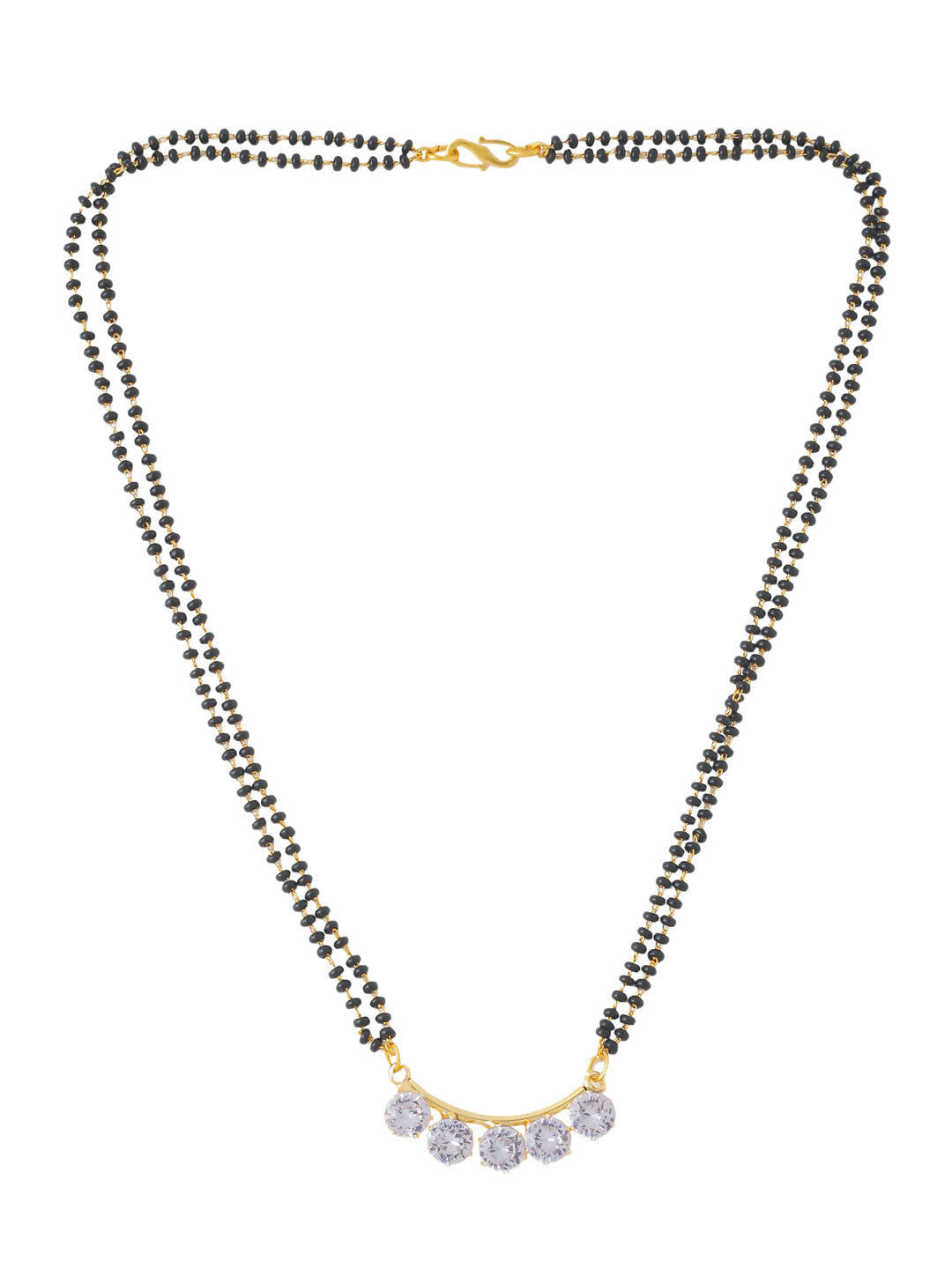 NVR Women Ethnic Gold-Polished Beaded Mangalsutra With Ad Stone | Grocsy