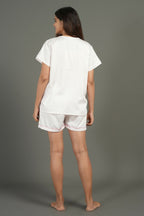 Breathables Women Cotton Night Suit Shirt And Shorts Co-Ord Set I Nightwear | Loungewear Set In Solid Colours | Grocsy