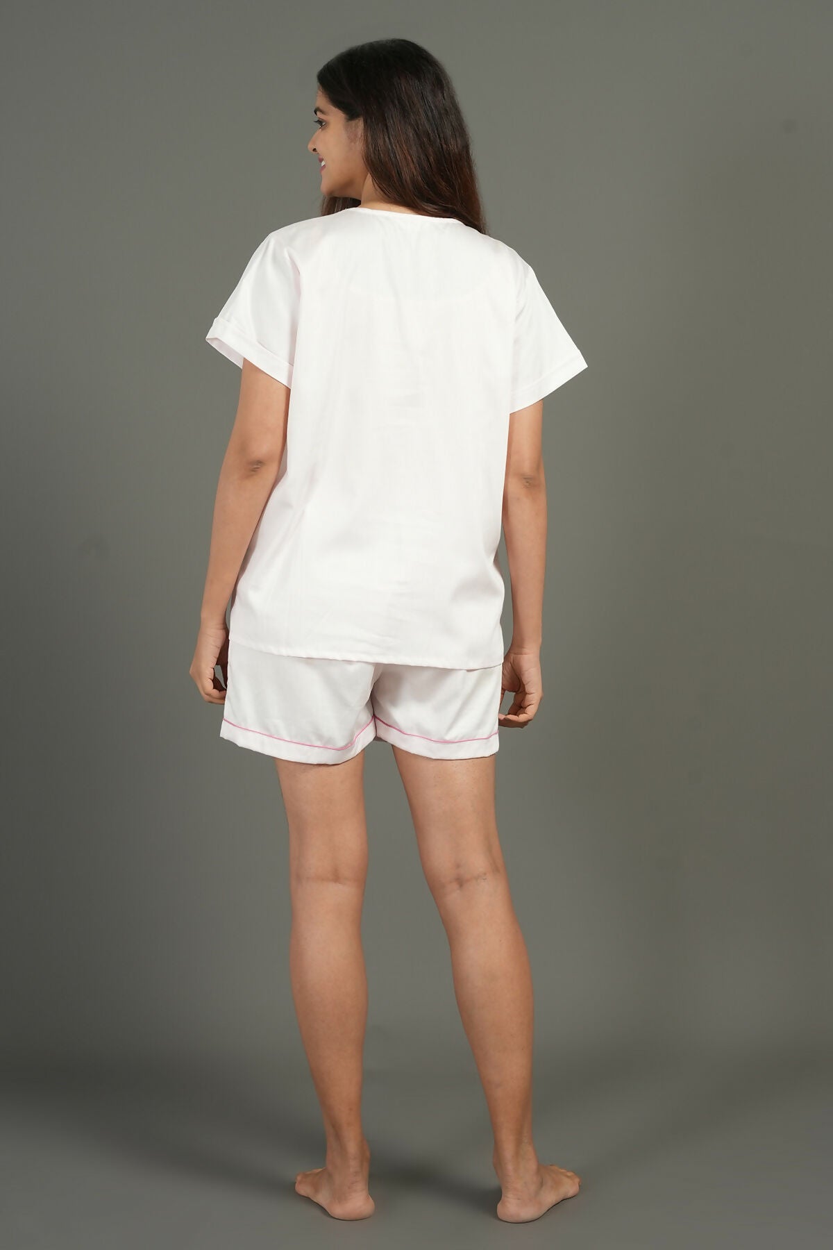 Breathables Women Cotton Night Suit Shirt And Shorts Co-Ord Set I Nightwear | Loungewear Set In Solid Colours | Grocsy
