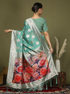 Shree Shyam Fashion Linen Cotton Rama Green Saree | Grocsy