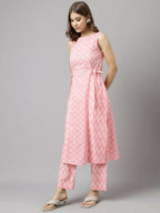 FIORRA Women's Baby Pink Cotton A-Line Kurta Set | Grocsy