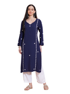 Pahnaz Luxury Rayon Chikankari Long Kurti-Blue | Grocsy