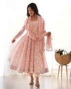 Joban Fashion Peach Kurta Set Organza Sequin Embroidery Work | Grocsy