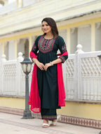 Juniper Women's Green Solid Nylon Kurta Pant With Dupatta Set With Thread & Mirror Work | Grocsy