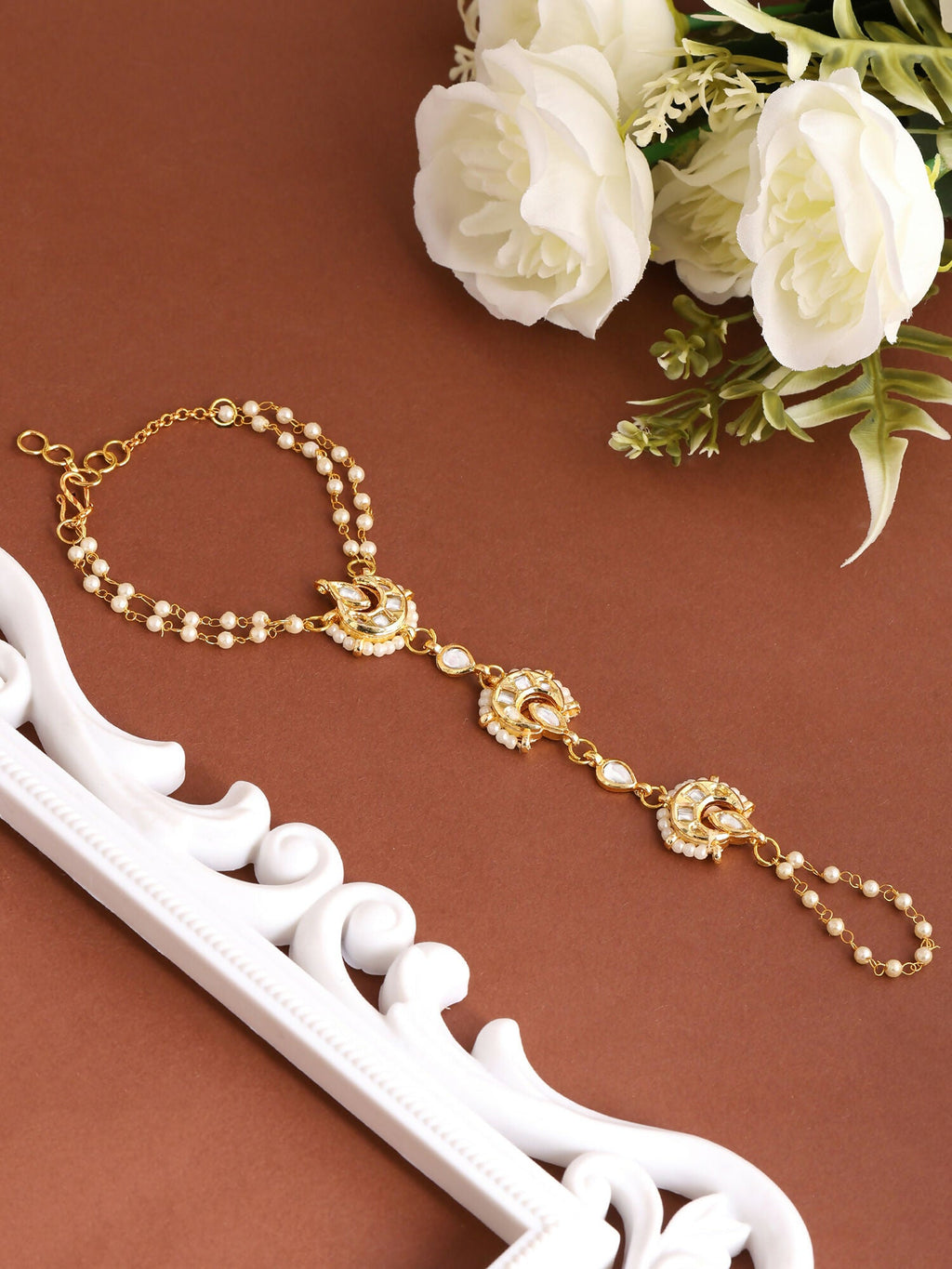 Ruby Raang Moon Pearl Hand Chain | Grocsy