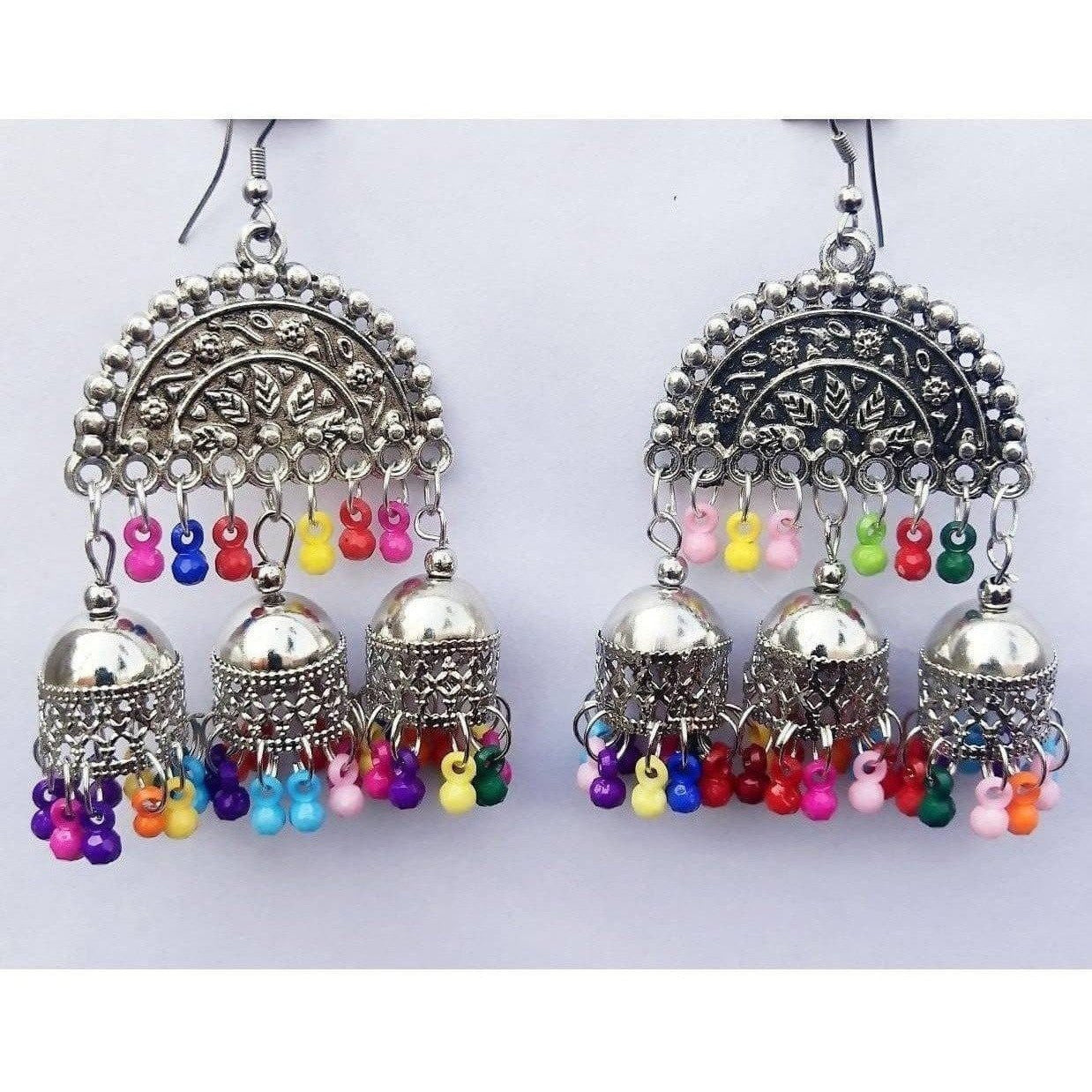 MS Fashion India Half Moon Triple Jhumka Multi Color Pearls Fancy Earrings | Grocsy