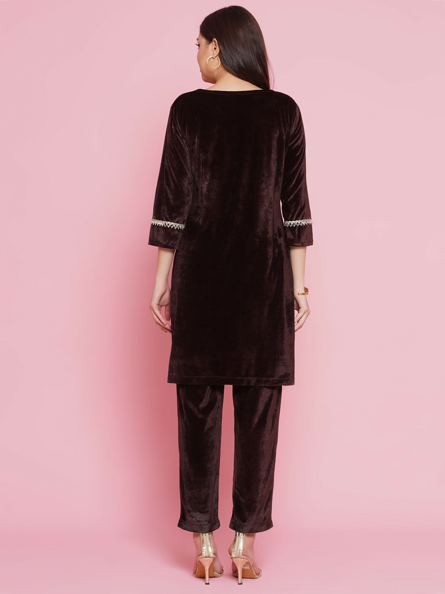 Joban Fashion Brown Mirrior Work Velvet Coord Set | Grocsy