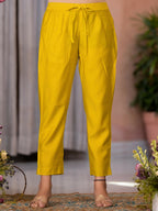 Juniper Women's Yellow Thread Embroidered Viscose Kurta Pant And Dupatta Set With Zari Work | Grocsy