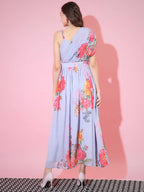 Myshka Women's Grey Floral Printed Empire Dress | Grocsy