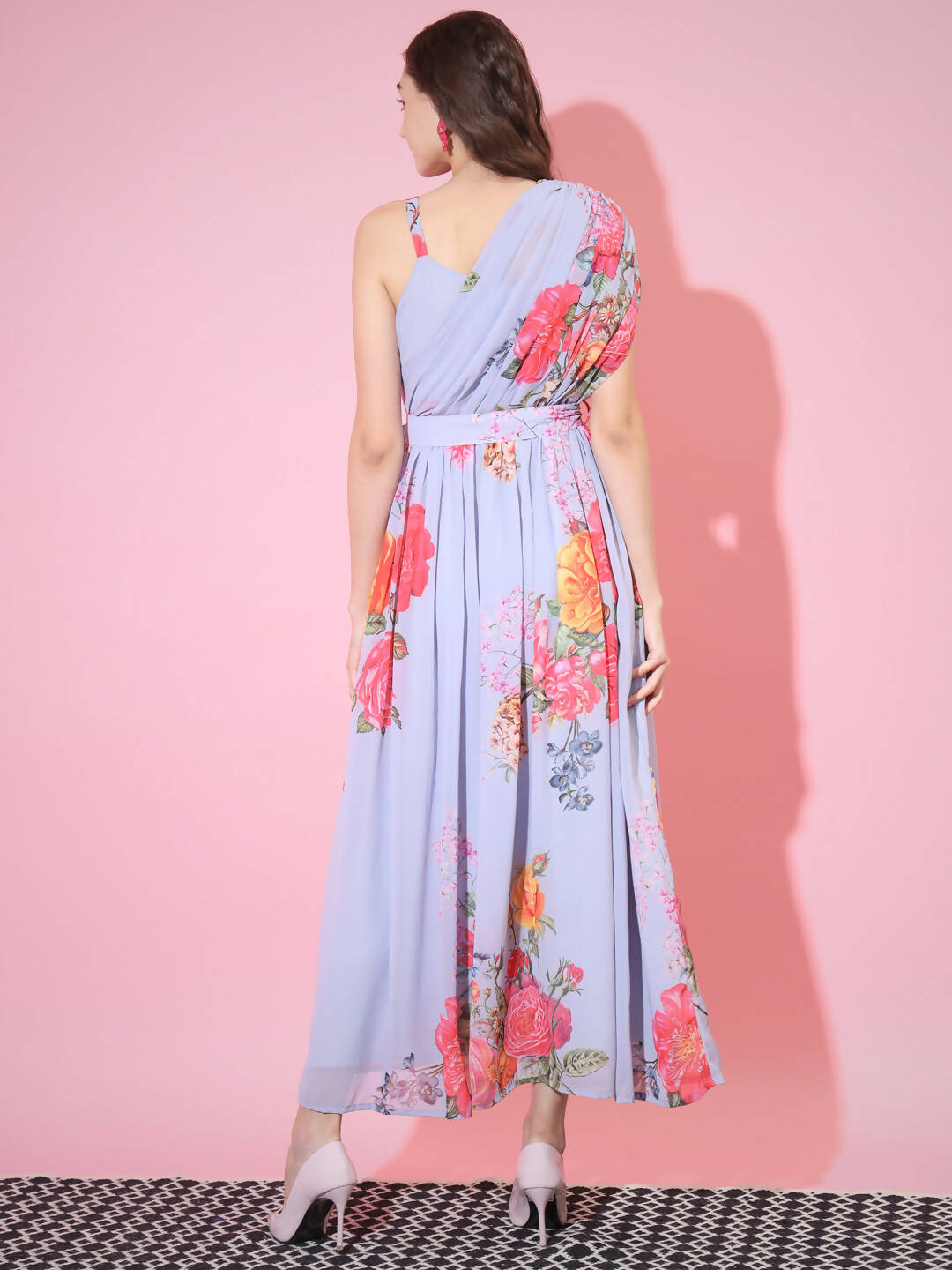 Myshka Women's Grey Floral Printed Empire Dress | Grocsy