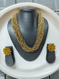 Inhanns Vibrant Handmade 20 Layers Beaded Necklace With Matching Earrings - Golden | Grocsy