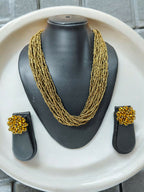 Inhanns Vibrant Handmade 20 Layers Beaded Necklace With Matching Earrings - Golden | Grocsy