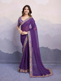 Purple Georgette Bandhani Printed,Embroidery Work Saree - Surkhi | Grocsy