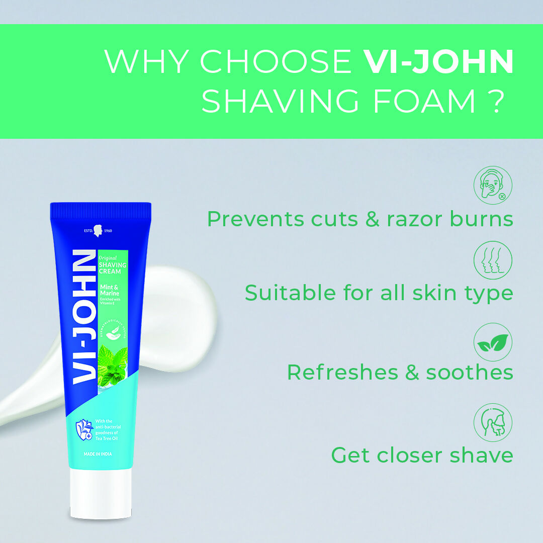 VI-JOHN Dermatologically Tested Vitamin-E enriched Anti Bacterial Mint & Marine Shaving Cream | Grocsy