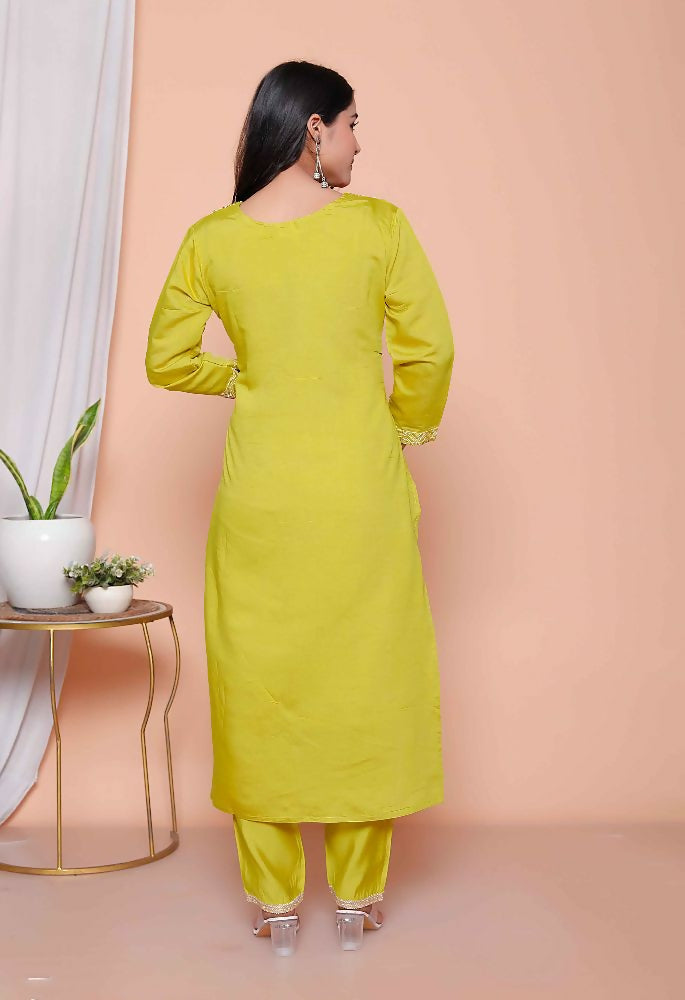 Miravan Womens Muslin Yellow Kurta And Palazzo With Dupatta Set | Grocsy