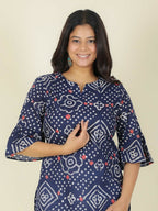 Aramya Straight Soft Cotton Bandhani Print Women's Kurta - Blue | Grocsy