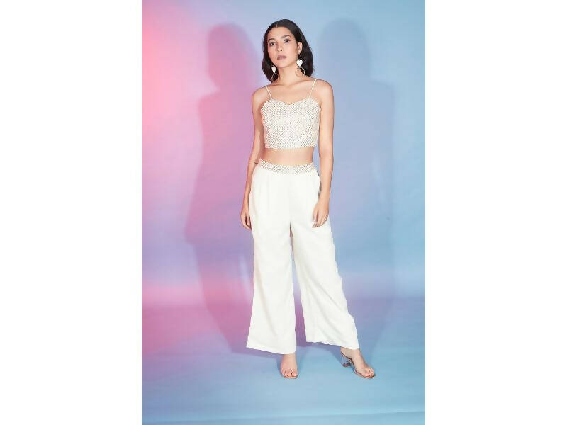 Off White Georgette Sequence With Thread Designer Co-Ord Set - Flory | Grocsy