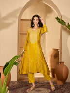 Joban Fashion Embroidery Mustard Vichitra Silk Kurta Set | Grocsy