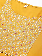 Yufta Women's Mustard Rayon Kurti With Pant Dupatta Set | Grocsy