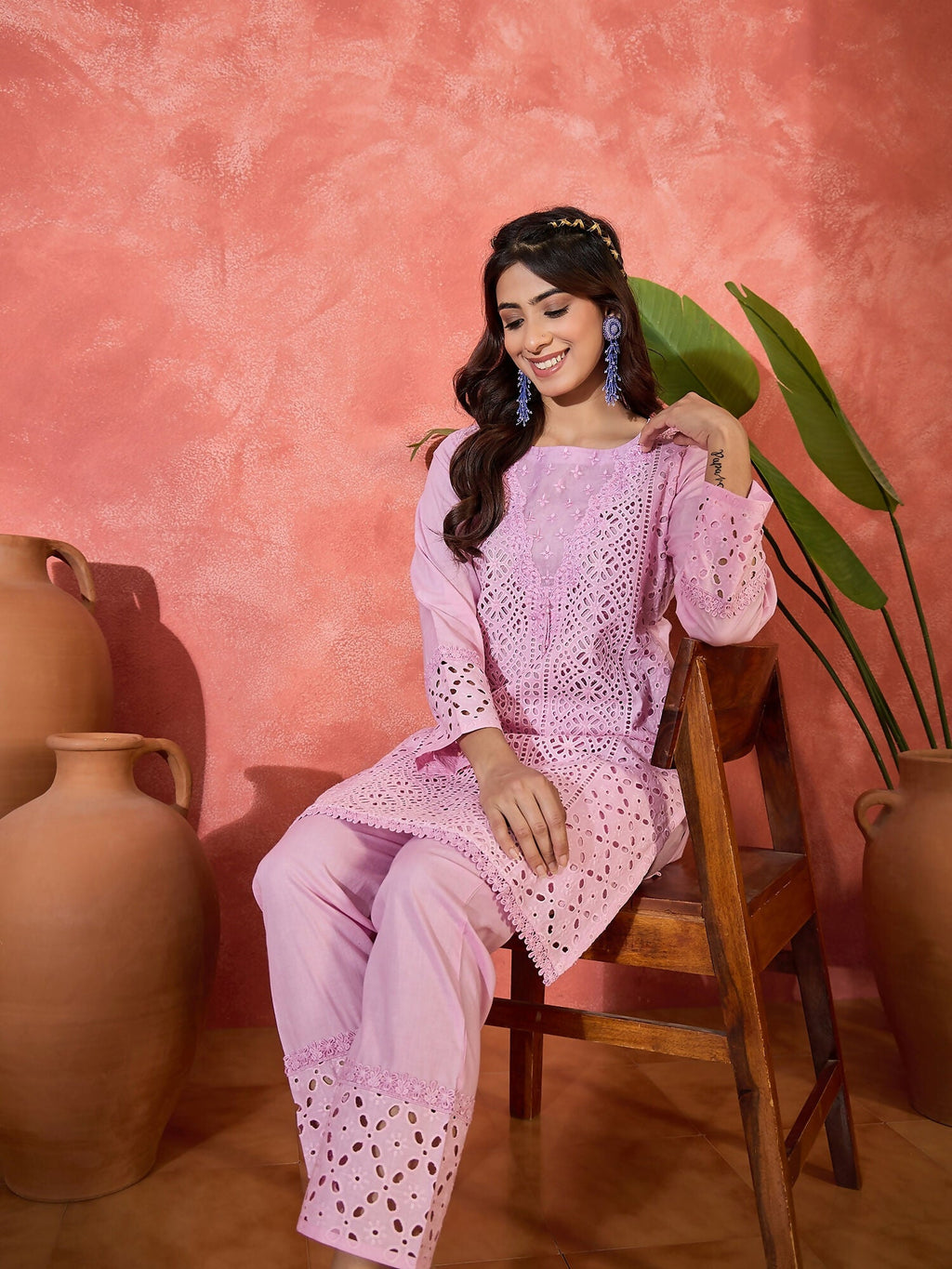 Joban Fashion Embroidery Pink Pure Cotton Cord Set | Grocsy