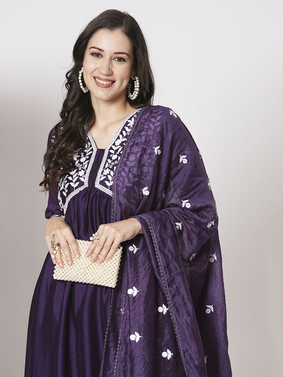 Purple Vichitra Silk Embroidery Work Kurta Set - Riya | Grocsy