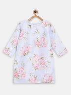 Ahalyaa Pink Polysilk Floral Printed Kids Kurta Dhoti Set For Girls | Grocsy