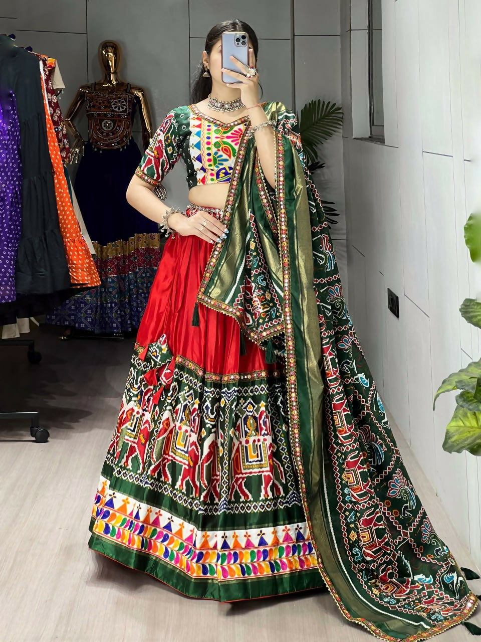 Yash Enterprise Multicolor Dhola Silk Embroidery Semi Stitched Navratri Chaniya Choli | Grocsy