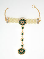 NVR Women's Green Gold-Polished Stone Studded Handcrafted Ring Bracelet | Grocsy