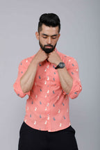 Miravan Men's Peach Spread Collar Animal Print Partywear Shirt | Grocsy