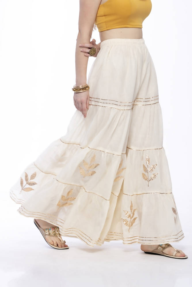 Mominos Fashion Cotton Off White Gotta Work Sharara | Grocsy