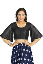 Aastha Fashion Women's Women's Black Art Silk Umbrella Sleeves Readymade Blouse | Grocsy