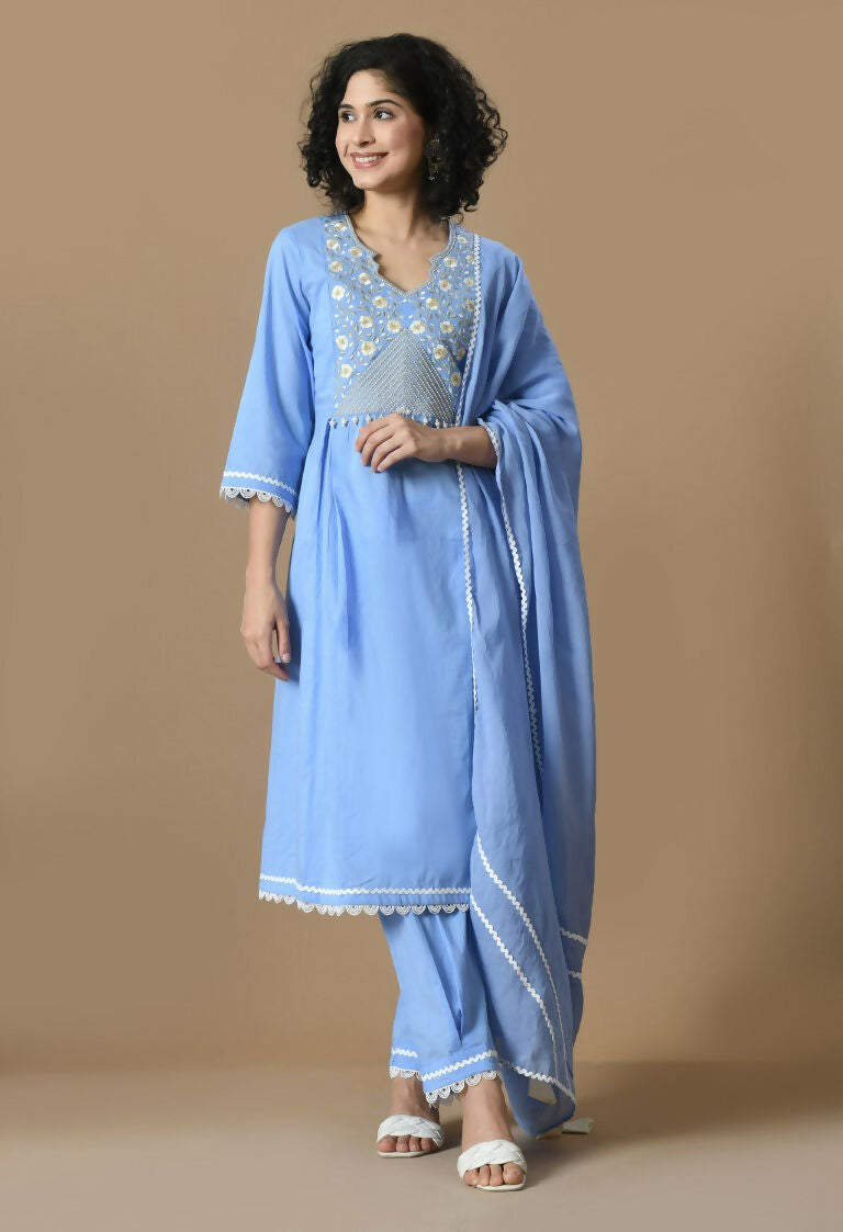 Joban Fashion L.Blue Cotton Kurta Set | Grocsy