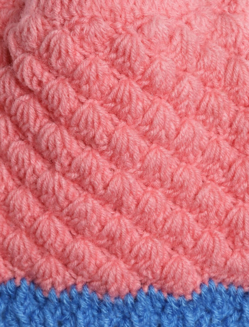 Chutput Kids Woollen Hand Knitted Pom Pom Design Cap - Pink | Grocsy