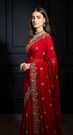 Joban Fashion Red Fandy Satin Silk Party Wear Sarees | Grocsy