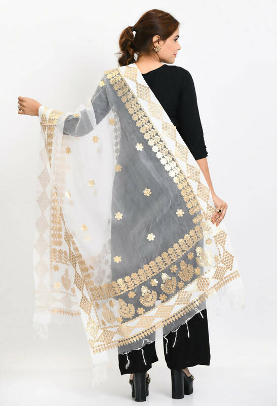 Mominos Fashion Moeza Women Organza Gotta Patti Bridal Dupatta White Dupatta | Grocsy