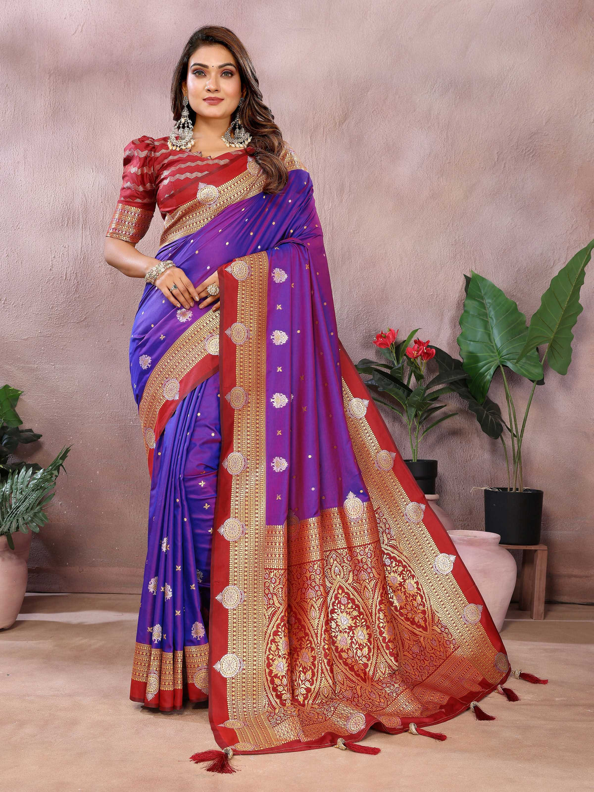 Aastha Fashion Violet Silk Sarees Weaving Saree | Grocsy