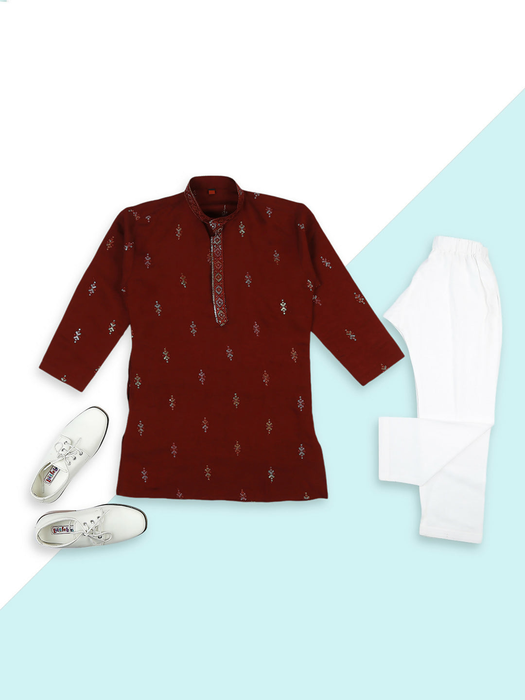 Joban Fashion Kids Island Traditional Ethnic Wear with Silk Sequence Embroidery Full Sleeves Kurta and Pyjama Set - Maroon | Grocsy