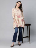 Ahalyaa Women Beautiful Beige Pure Cotton Printed Tunic | Grocsy