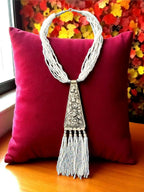 Inhanns Day-To-Dinner Tie Shaped Oxidized Black Metal Multi-Layered Long Only Necklace - White | Grocsy