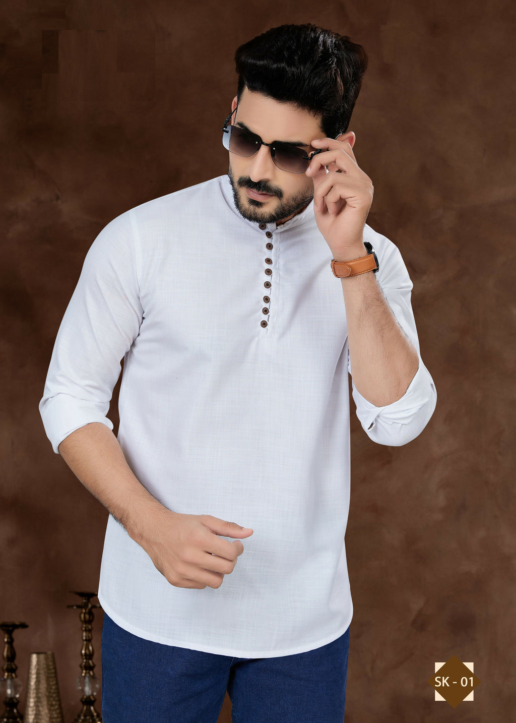 Joban Fashion Men's Pure Cotton White Plain Short Kurta | Grocsy