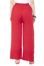 Mominos Fashion Reyon Cotton Red Embroidery Chikan Palazzo | Grocsy