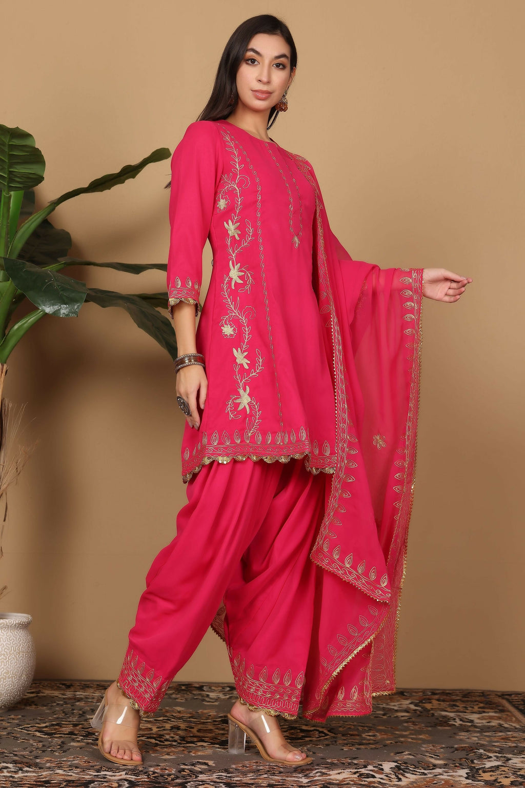 Joban Fashion Pink Georgette Kurta Set | Grocsy