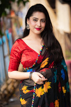 Black Poly Georgette Ethnic Motifs Saree with Unstitched Blouse - Hiral Fashion | Grocsy