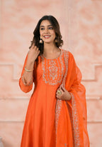 Ethnic Festive Wear Slik Orange Stitched Suit With Dupatta - Anbazaar | Grocsy