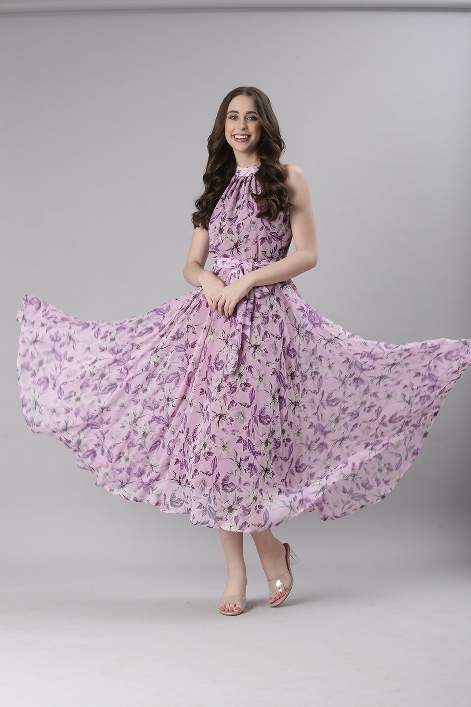 Souchii Lavender Floral Chiffon Dress -Souchii | Grocsy